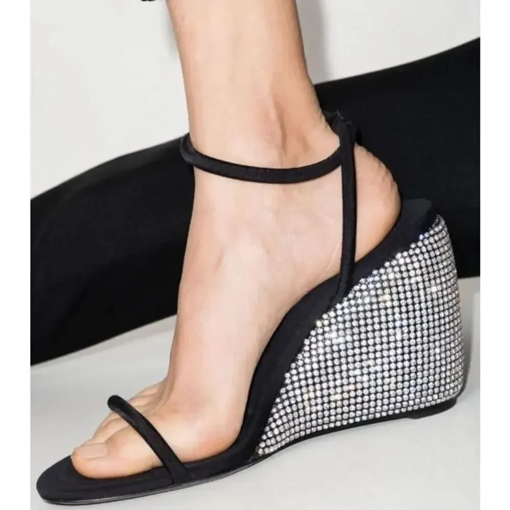 Alexander Wang Dahlia Crystal-Embellished Wedge 105mm Sandals NWOB Size 37
